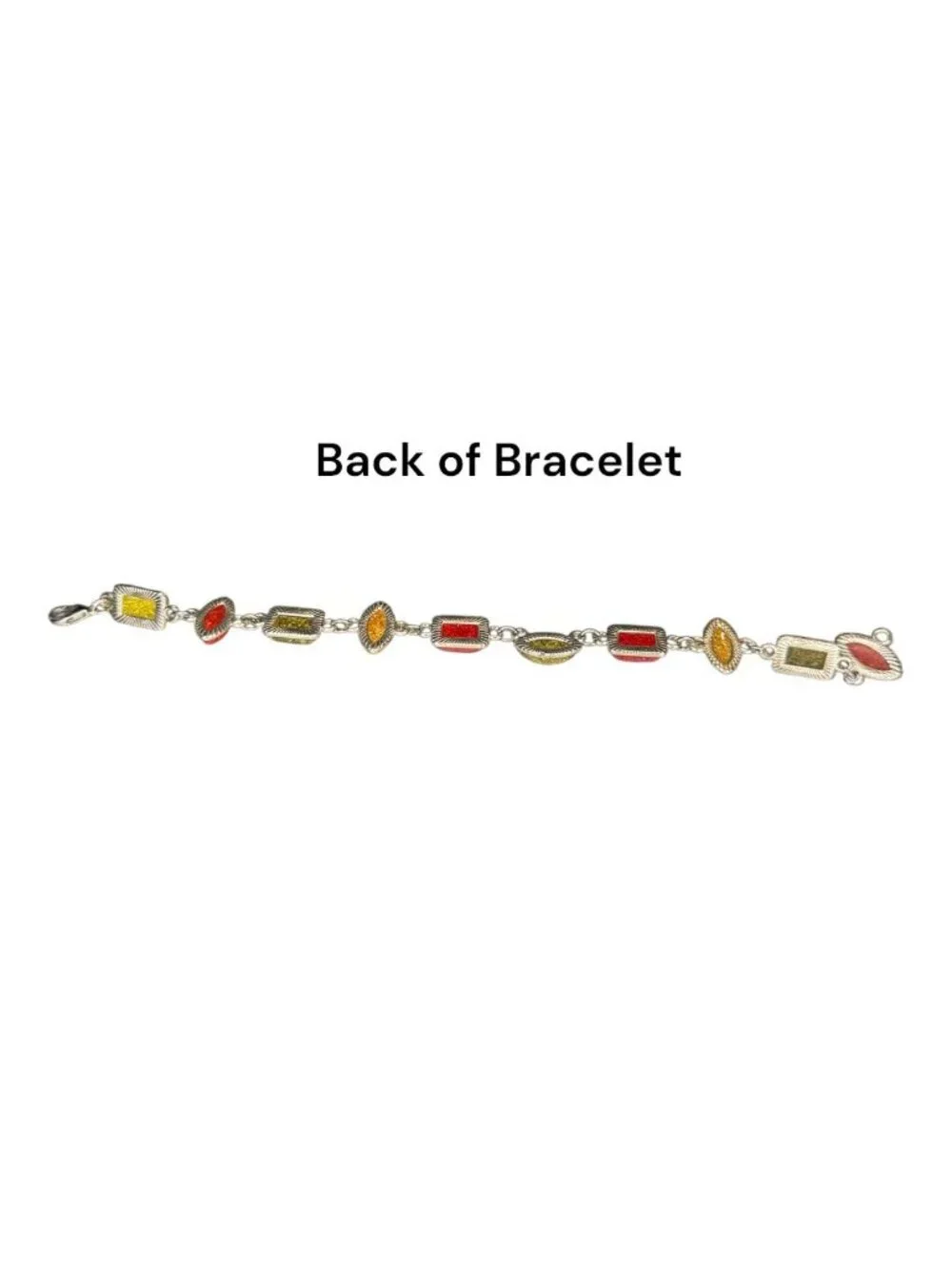 Multicolor Amber Stone & Sterling Silver Link Bracelet 7.5 Inches Lobster Clasp